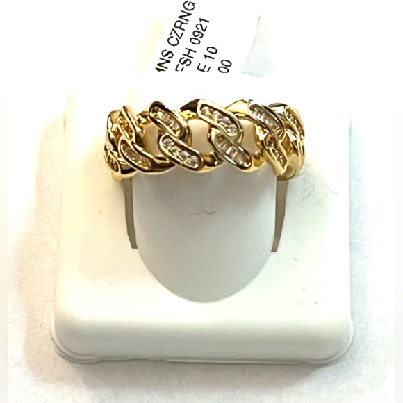 Cuban Link Ring; Size 10; 14k GF with VVS CZs - Picture 1 of 4